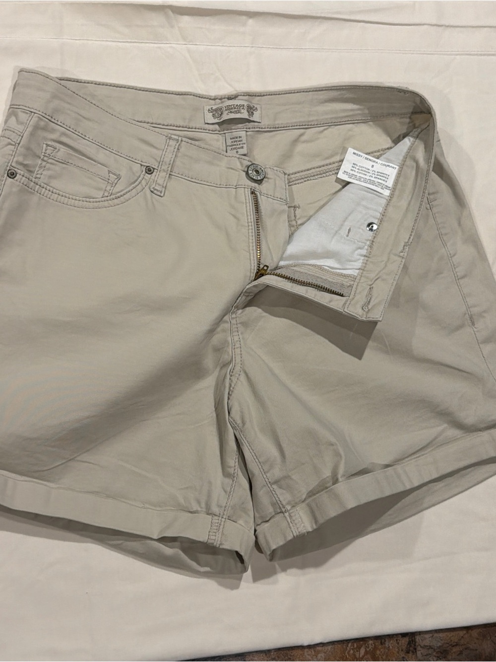 Vintage America Blues VAB Boho Cuff Shorts Tan Khaki Size 8